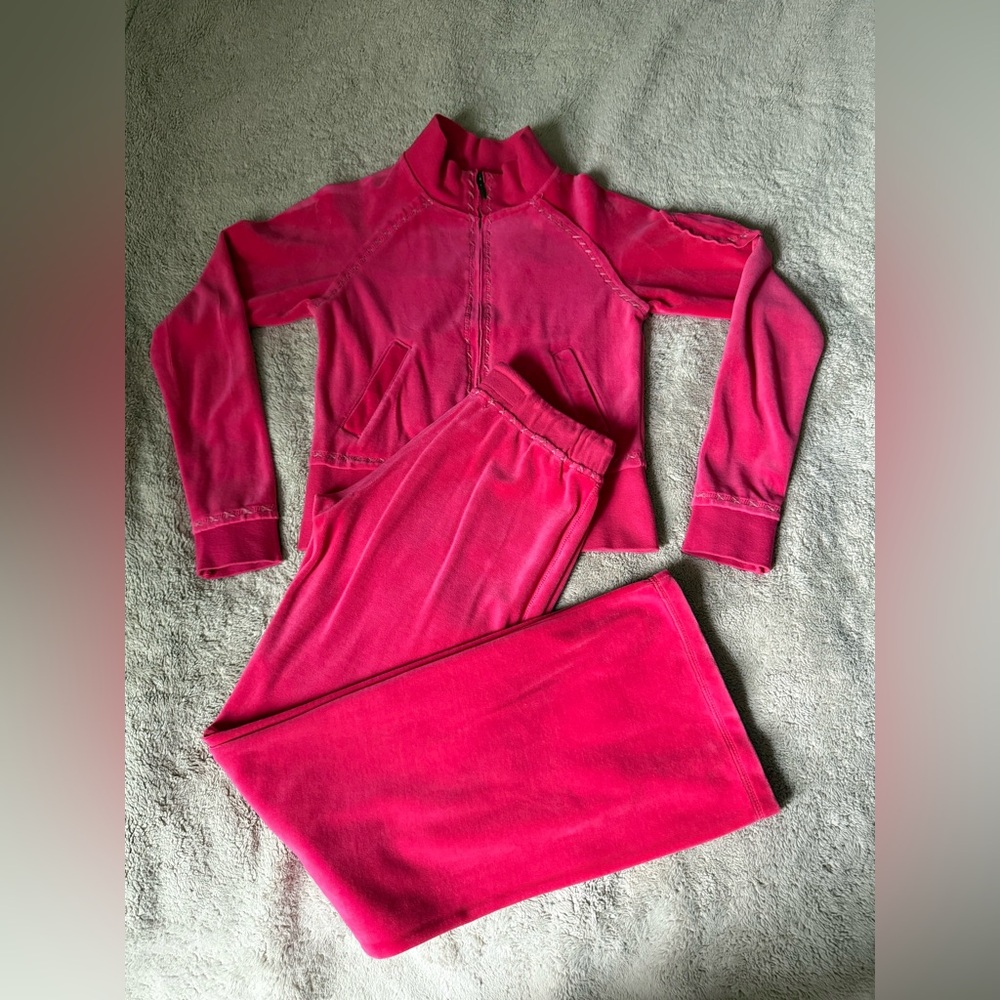 Roma Hot Pink Velour Zip Jacket & wide pants set